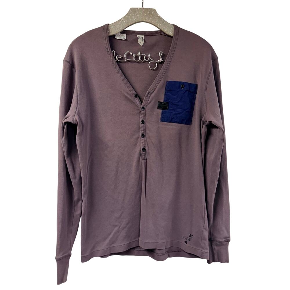 G Star RAW Hicks Granddad Henley Long Sleeve Top Shirt Lavender M